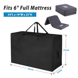 Jungda 6 Inch Full Tri Folding Mattress Storage Bag,Trifold Memory Foam Mattress Case,Portable Carrying Bag for 6" Full Size Tri Fold Mattresses (Mattresses NOT Included)-54"L x 19"W x 25"H