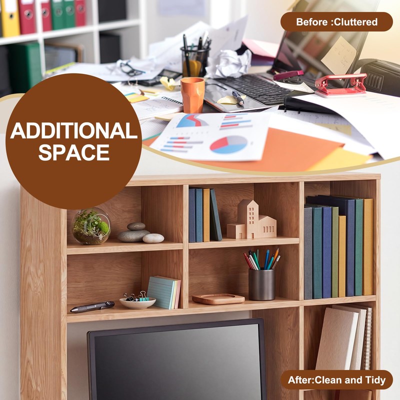 Vercraft Natural Wood College Desktop Bookshelf Dorm Desk Hutch Organizer
