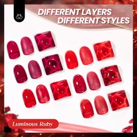 Beetles Jelly Gel Nail Polish Set - 6 Colors Red Shimmer Burgundy Gel Polish Kit Neutral Sheer Translucent Effect Soak off UV Luminous Ruby Collection DIY Salon Manicure Gift for Women
