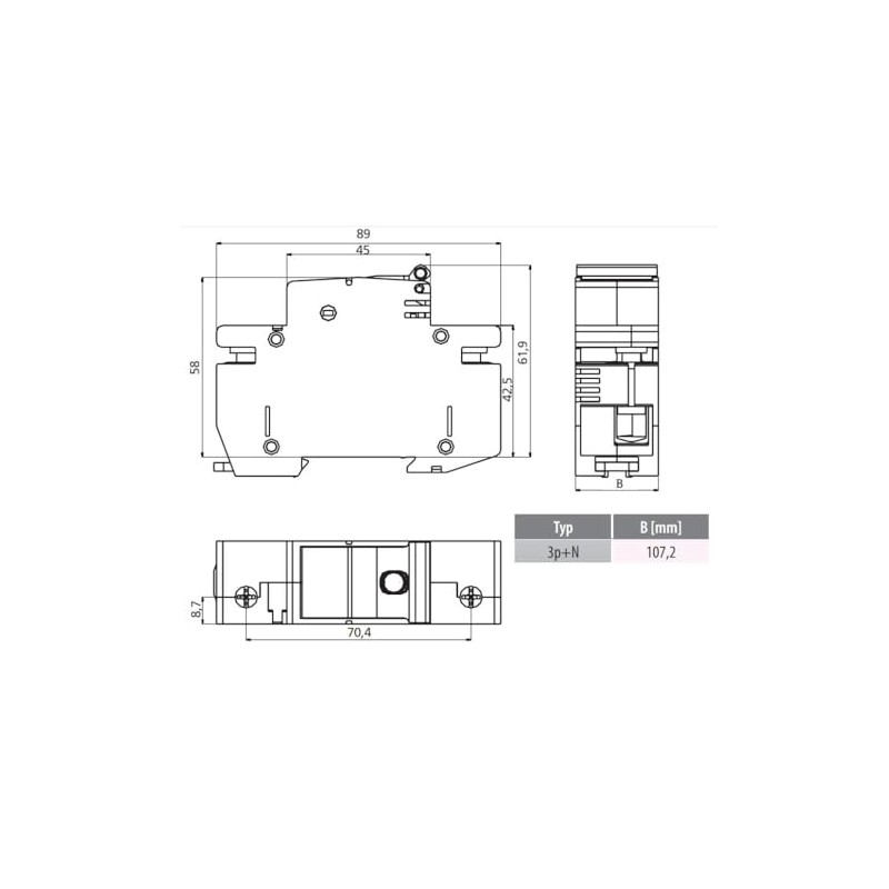 ETI Switch Disconnect Switch 3-Pin for Neozed Fuses D01-D02-63A -