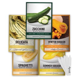 Gardeners Basics, Squash Seeds for Planting 5 Individual Packets - Zucchini, Delicata, Butternut, Spaghetti and Golden Crookneck for Your Non GMO Heirloom Vegetable Garden