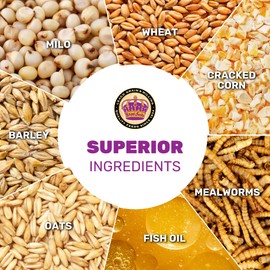 Scratch & More Chicken Feed - Enriched 5-Grain Mix with Mealworms & Fish Oil