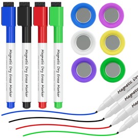 MaxGear Strong Round Magnets with 4 Dry Erase Markers, 6 Colorful Whiteboard Accessories Set for Glass White Board, Refrigerator, Office, Classroom, and Home Use