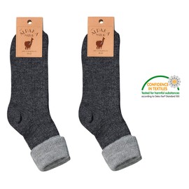 LEO Design 2 pairs of Natural Alpaca Wool - Men & Women, Blend of Lambs wool and Alpaca wool- Gift - Doubled layer on ankle design- Grey, Charcoal, Beige (Black (Charcoal), 6-8)