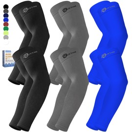 BHYTAKI 6 Pairs Cooling Compression Arm Sleeves for Men Women,UPF50 UV Sun Protection Sleeves for Work Sport Tattoo Cover Up