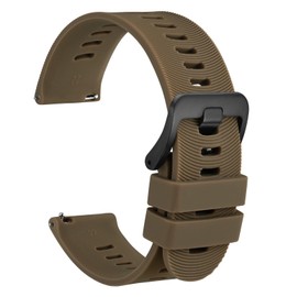 WOCCI 20mm Arched Stripes Silicone Watch Band for Men, Quick Release Strap, Black Buckle (Brown)