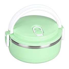 Thermal Insulated Food Box, Lunch Stackable Hot 304 Stainless Comfortable Ergonomic Steel Round Lunchbox Sealed ContainersMonolayer Thickened Green Arch Handle for SchoolSingle layer thick section No
