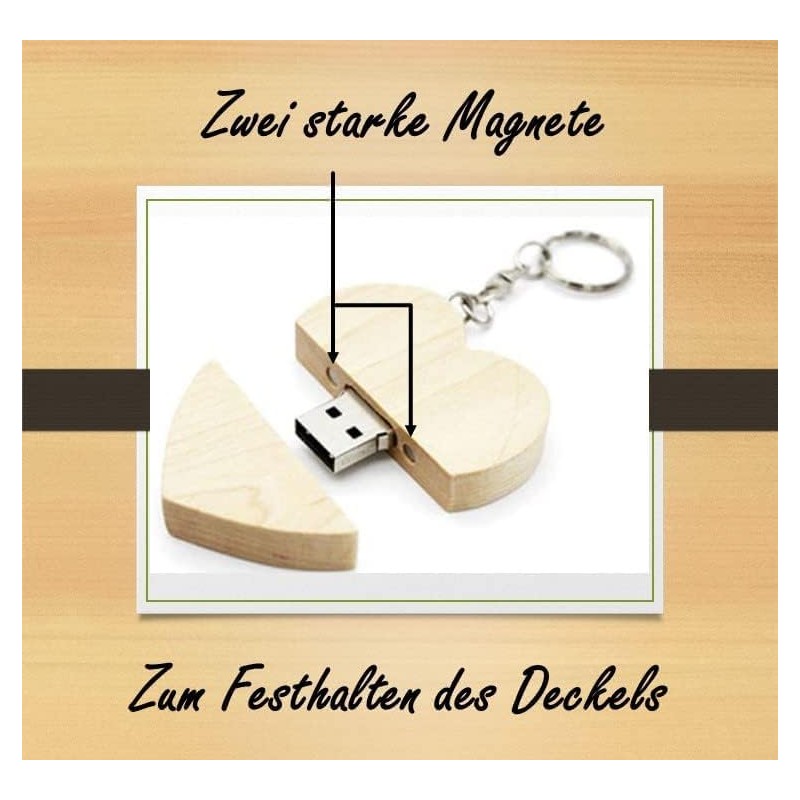 USB Stick 3.0 Solid Wood Heart for Photo Album Engagement