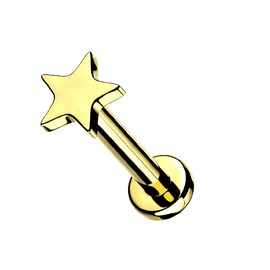 Pierced Owl 16GA Extra Petite 6mm Barbell F136 Implant Grade Titanium Internally Threaded Flat Star Top Flat Back Labret Stud, Metal, no gemstone