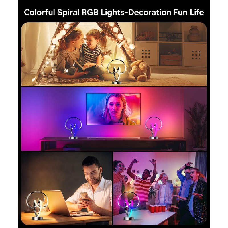 PutWish Modern Table Lamps - 16 Modes Color Changing Spiral