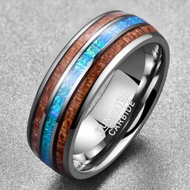 Vakki Koa Wood Rings for Men 8mm Dome Tungsten Wedding Engagement Bands Blue Center Size 10