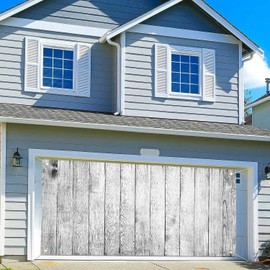 7X16ft Large Vintage Wood Rustic Garage Door Background Decoration, White and Gray Wooden Floor Backdrop Banner Birthday Bridal Shower Wedding Party Photo Shoot Props Decoration