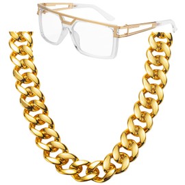 FACATH 80s 90s Hip Hop Costume Jewelry Gold Chain for Women Men Gold Chain Rapper Sunglasses Necklace Costume Accessory