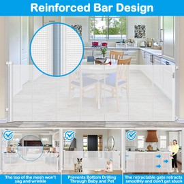 Reinforced 42" Tall X 120" Extra Wide Retractable Baby Gate Extra Long Baby Gates for Large Openings Prevent Kids and Pets from Jumping Over Retractable Pet Gate Reinforced Puppy Gates for Dogs, White