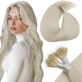 LaaVoo Nano Hair Extensions Real Human Hair 100 Strands 20 Inch 50g White Blonde Nano Beads Ring Hair Extensions Straight Remy Hair Extensions #60