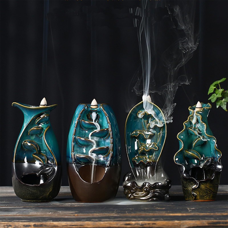Ceramic Backflow Incense Holder, Waterfall Incense Burner, with 20 Backflow