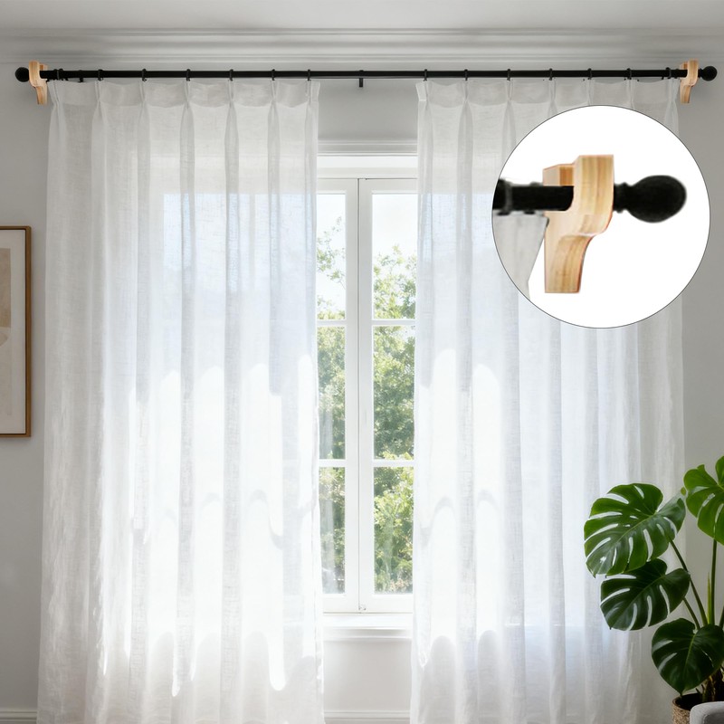 6 Pack Curtain Hooks for Wall, Wooden Shower Rod Holder