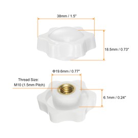 QUARKZMAN Pack of 4 Star Handles M10 Thread 38 mm Head Plastic Non-Through Hole Brass Screw Handles Thread Screws, White