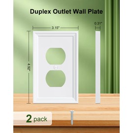 TREEWELL 2-Pack Duplex Outlet Cover, Natural Bamboo Fiber Switch Plates and Outlet Covers, White Decorative Wall Plates for Electrical Outlets, 1 Gang Receptacle Cover, Corrosion Resistant