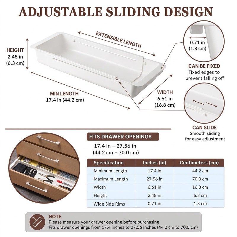 Deep Drawer Organizer, Adjustable Drawer Organizer, Suitable for Kitchens, Cosmetics,