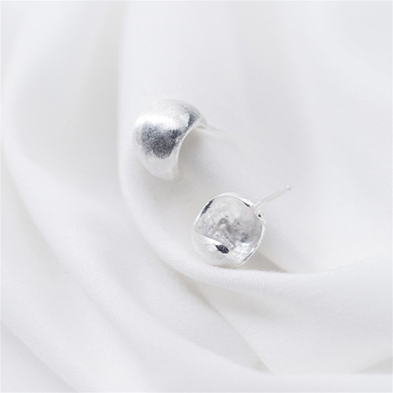 Sterling Silver Brushed Half Hoop Ball Bead Dome Drop Stud