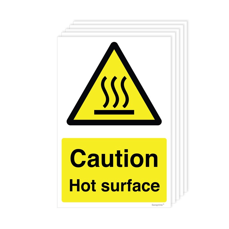 Pack of 5 Caution Hot surface Labels (100 x 150mm)