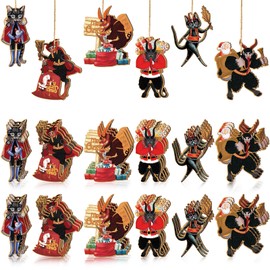 36 Pcs Christmas Wooden Hanging Ornaments Christmas Krampus Folklore Decoration Xmas Scary Wood Cutouts Horror Christmas Tree Hanging Signs Xmas Tree Decor with Rope for Christmas Party Home Decor