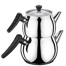 Hascevher Stainless Steel Turkish Teapot Team Induction Compatible (2.5 Liter)