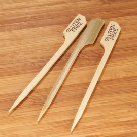 BambooMN 4.7" Gluten Free Food Marking Bamboo Paddle Skewer Picks for Food, Drinks, Appetizers - 100 Pieces