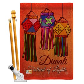 Diwali Festival of Lights Banner Room Wall Art Flag Poles for Outside House Patio Porch Lawn Garden Stand Tapestry Yard Signs Indian Hindu Celebration India Happy Deepawali दीपावली Sign Made in USA