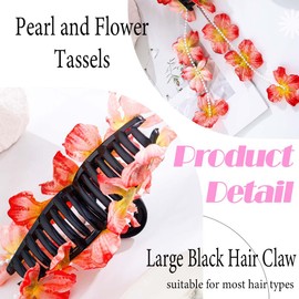 Bafuny Large Flower Hair Claw Clips Pink Floral Hair Clip Hawaiian Tassels Hair Claw Boho Hair Accessories for Women