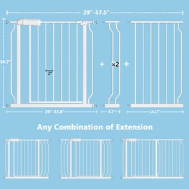 TSAYAWA Baby Gate Extra Wide Fits 29-57.5 inch Wide Opening - Dog Pet Gates for Doorways Stairs No Drilling Pressure Mounted - Large Child Safety Gate Indoor Outdoor White