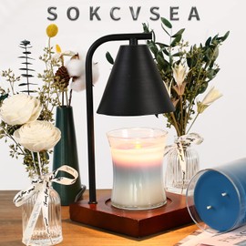 SOKCVSEA Fragrance Candle Warmer Lamp - Home Decor Candle Warmer Jar Candle Warmer Lamp Vintage Metal Wooden Base (Square Black)