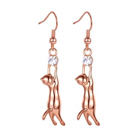 U7 Cute Cat Ear Pendant Rose Gold Plated Kitten Dangle Drop Earrings with Rhinestones