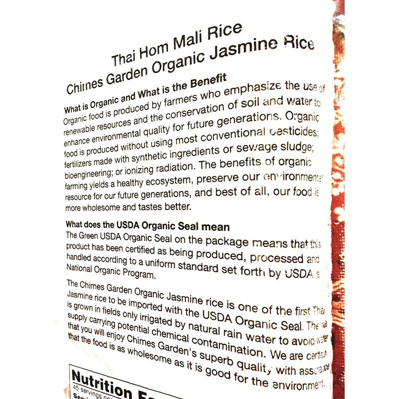 Thai Hom Mali Rice Chimes Garden Organic Jasmine Rice (5