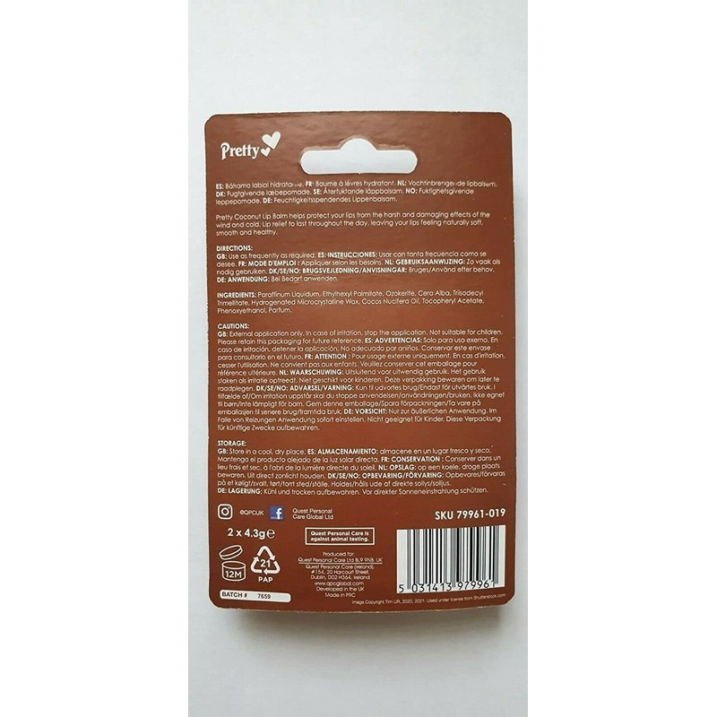 Zarkles Pretty Coconut Moisturising Lip Balm 2 x 4.3g for