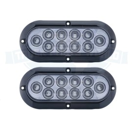 optronics (2) Trailer Truck RED LED 6" Oval Stop Turn Tail Light Clear lens Surface mount