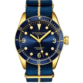 Stuhrling Original Watches for Men - Diver Watch - Mens Sport Watches Water Resistant Black Wrist Watch up to 100M - Nylon Analog Watch Japanese Quartz Watch Movement -Mens Watches Collection