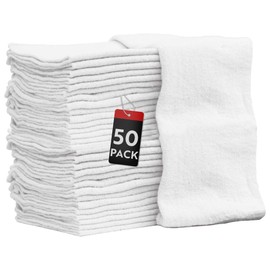 Nabob Wipers Shop Towels 50 Pack Cotton Rags Size 14"x14" Commercial Grade (50 Pack, White)