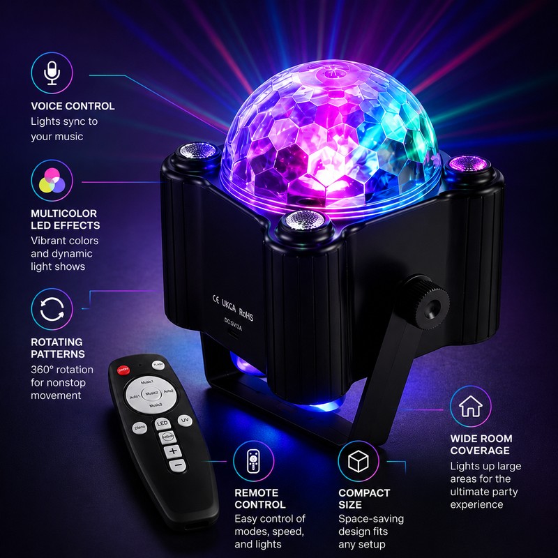 DJ Disco Ball Party Light for Birthday Events – Voice-Controlled