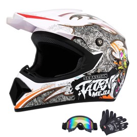 Senhill Motocross Helmet Dirt Bike Helmets Off-Road Helmet with Gloves Goggles for Unisex Adult Youth DOT/FMVSS 218 Approved (Medium, White)