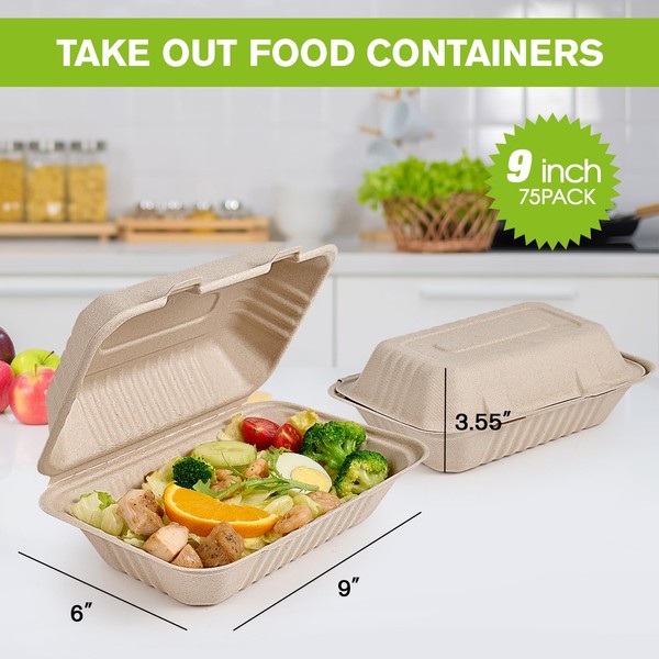 ECOLipak ECOLipak 75 Pack Clamshell Take Out Food Containers, 100%