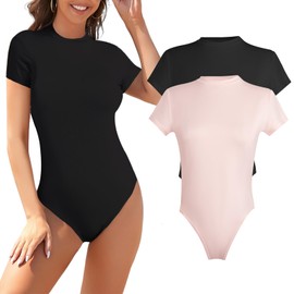 IwIeIaIrI Round Neck Short Sleeve T Shirts Basic Bodysuit for Women 2 Pack Body Suits for Women Shapewear Tummy Control Business Casual Women's Bodysuit Tops