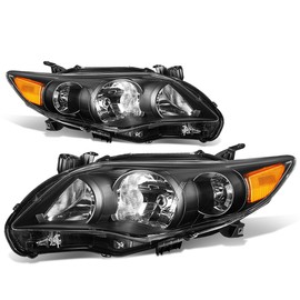 Auto Dynasty Pair of Black Housing Amber Corner Headlights Assembly Lamps Compatible with Toyota Corolla Sedan 11-13