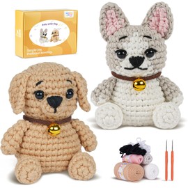 MOREJMTT Crochet Kit for Beginners, Learn to Crochet, Include Easy Knitting Soft Yarn, Step-by-Step Video Tutorial, Hook, Holiday Birthday Gift for Adults and Kids(2pack Dog)