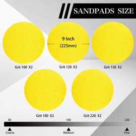 9-Inch Drywall Sanding Discs, 10-Pack Assorted Grit 100 120 150 180 220, Multi-Hole Hook & Loop Sandpaper, White Aluminum Oxide, Non-Woven Backing, 225mm for Drywall Sander (10 Pcs 9 Inch Assort Grit)