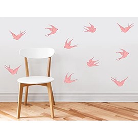 Modern Birds Fabric Wall Decals, Set of 10 Birds - Yellow - Reusable, Repositionable