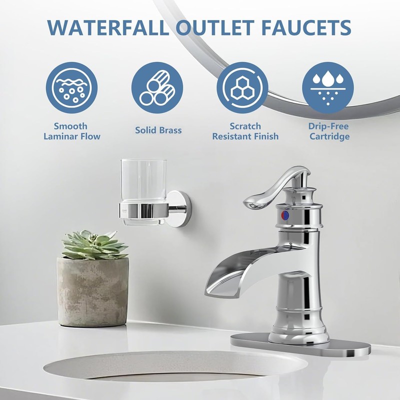Homevacious Bathroom Faucet Waterfall Sink Faucets Bath Chrome Single Handle