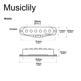 Wilkinson M Series High Output Alnico 5 Strat Single Coil Middle Pickup for Stratocaster Electric Guitar, White