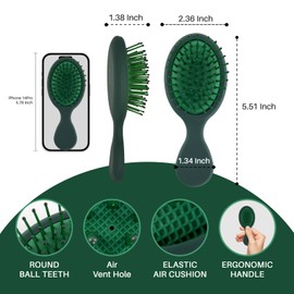 RHOS Mini Travel Hair Brush for Women/Men/Kids - Pocket Detangler Brush for Wet and Dry Hair - Travel Size Paddle Brush for Detangling- For All Hair Types (1 Pack-Green)